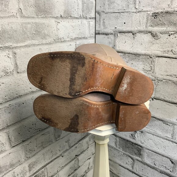 Frye Vintage 70s Campus Boots Chunky Block Heel Beige Tan Distressed Leather - Picture 10 of 16